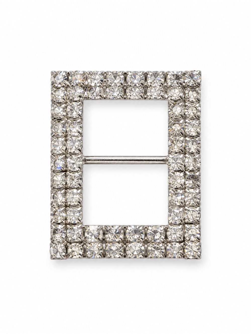 Vintage Crystal Rectangle Buckle Pin - Silver Crystal Accent